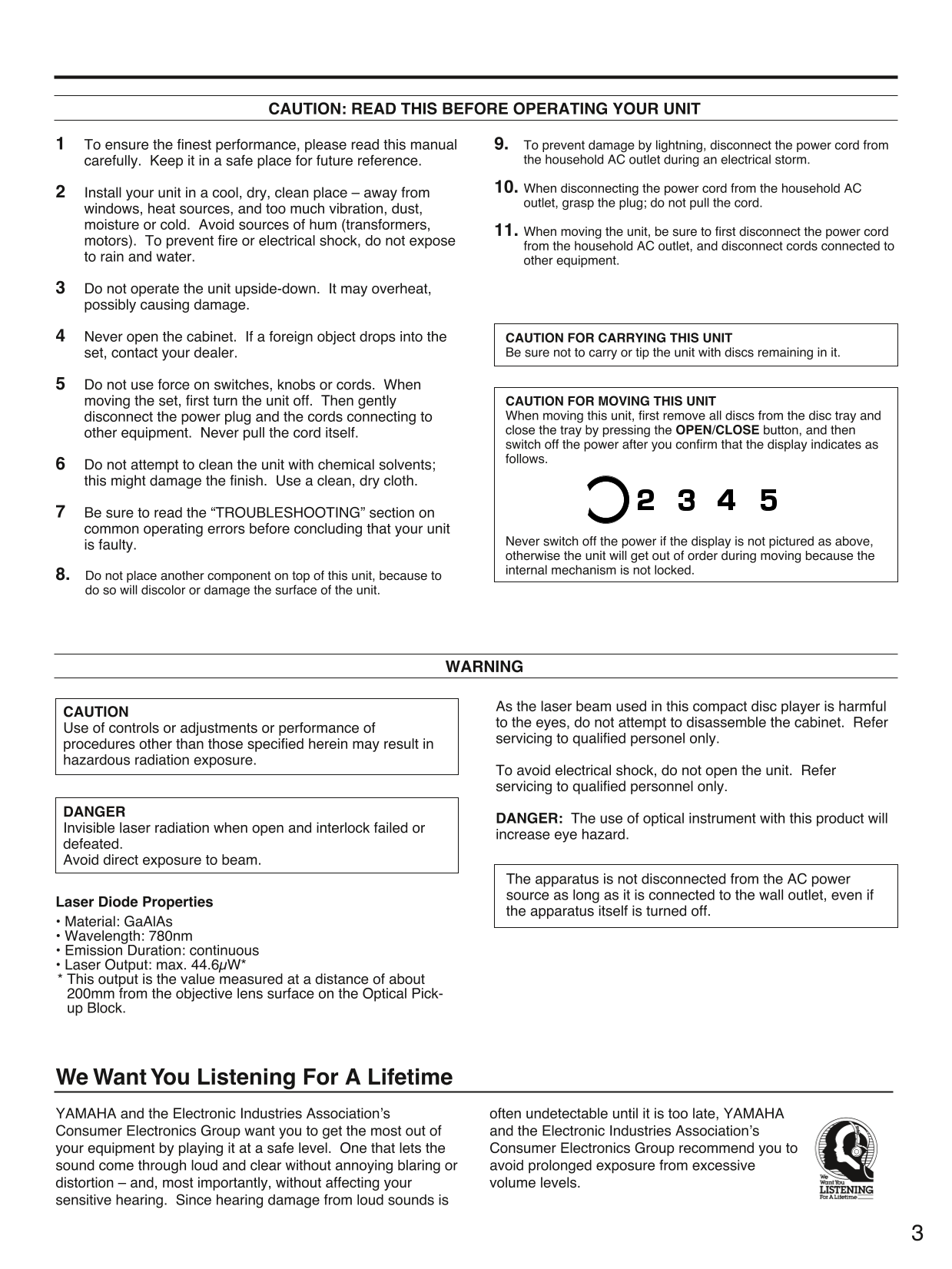 Yamaha CDC-755 CD Player Owner's/ User Manual (Pages: 26)