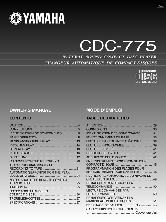 Yamaha CDC-775 CD Player Owner's/ User Manual (Pages: 28)