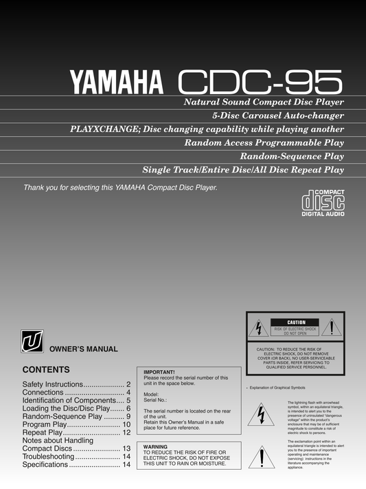 Yamaha CDC-95 CD Player Owner's/ User Manual (Pages: 15)