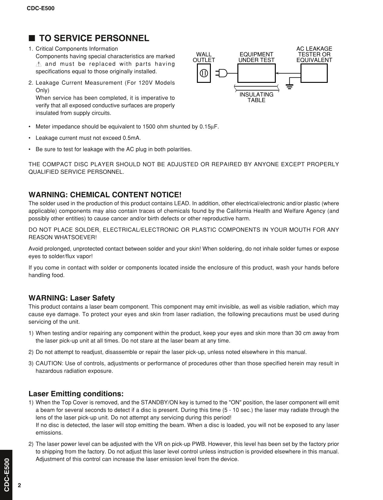 Yamaha CDC-E500 & CRX-E500 Mini Component System Service Manual (Pages: 47)