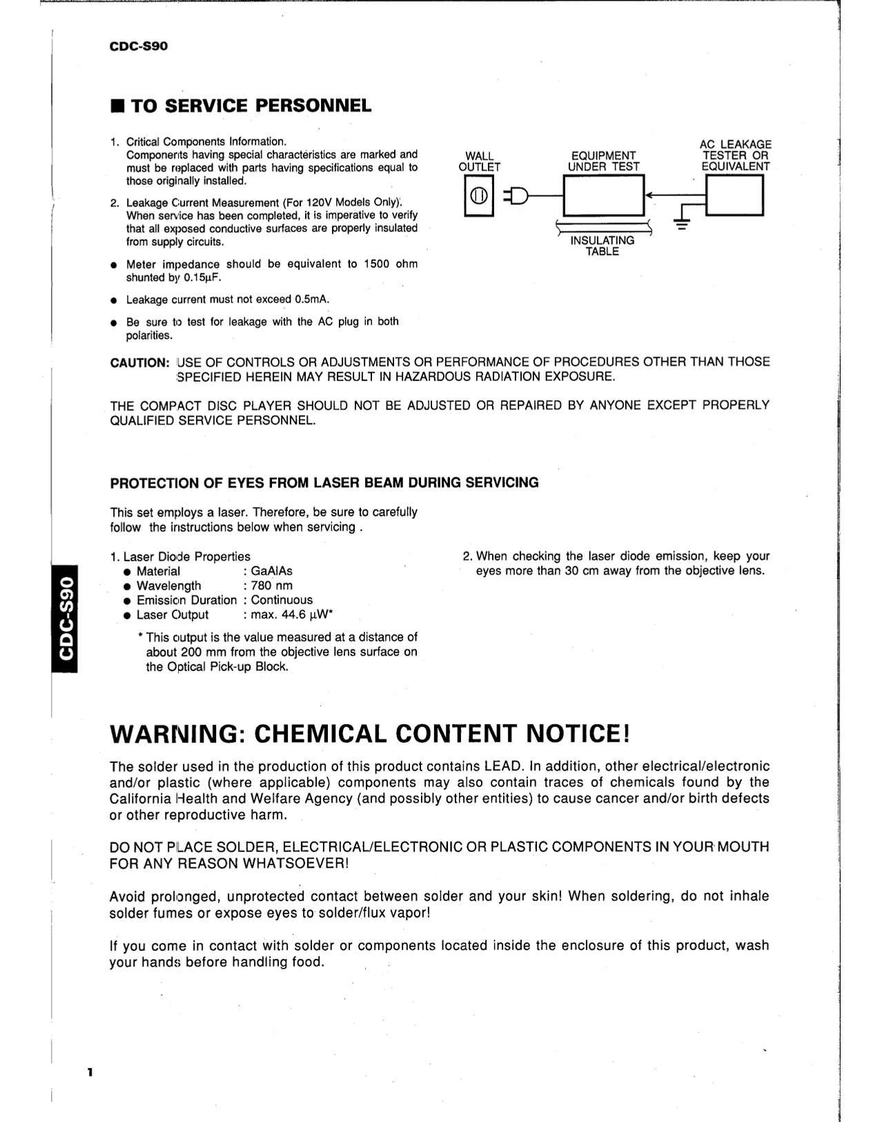 Yamaha CDC-S90 & CC-70W CD Player/ Changer Service Manual (Pages: 35)