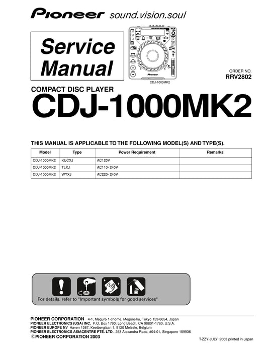 Pioneer CDJ-1000MK2 CD Player Service Manual (Pages: 96)