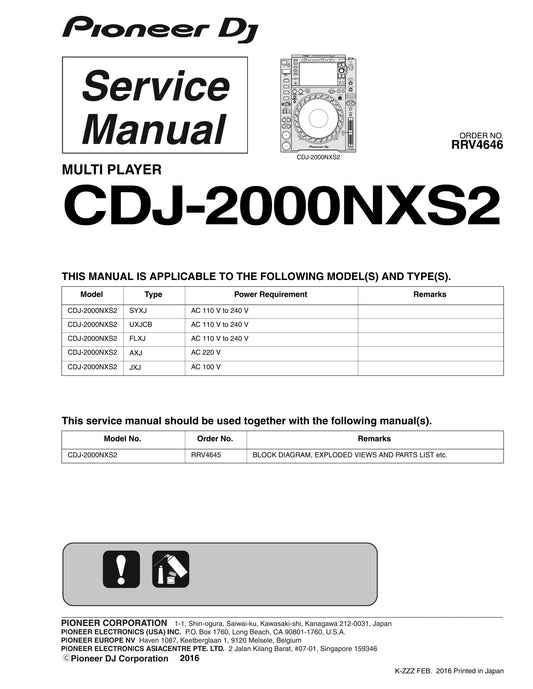 Pioneer CDJ-2000NSX2 Multi-Player Service Manual (Pages: 52)
