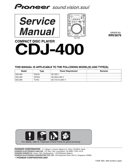Pioneer CDJ-400 CD Player Service Manual (Pages: 87)