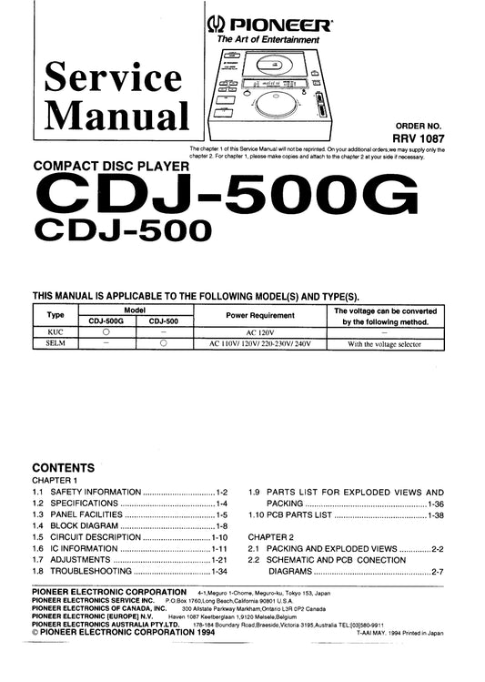 Pioneer CDJ-500 & CDJ-500G CD Player Service Manual (Pages: 53)
