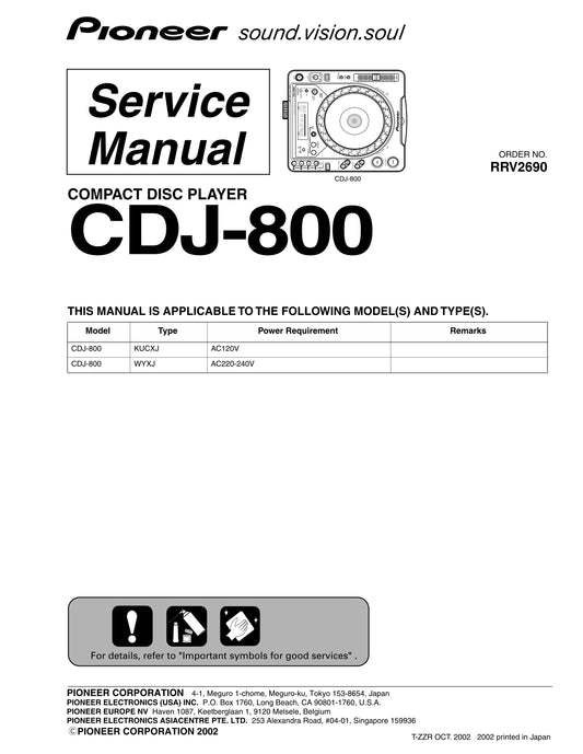 Pioneer CDJ-800 CD Player Service Manual (Pages: 78)