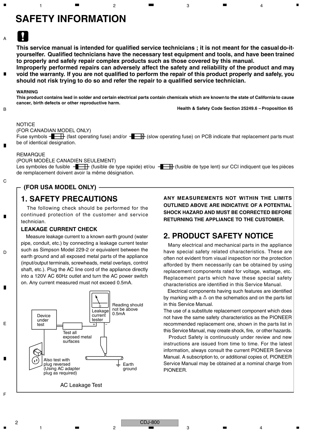 Pioneer CDJ-800 CD Player Service Manual (Pages: 78)
