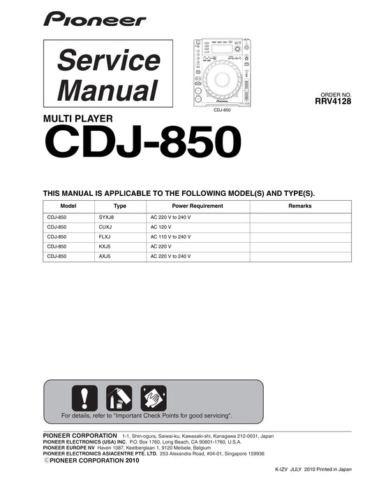 Pioneer CDJ-850 Multi-Player Service Manual (Pages: 122)