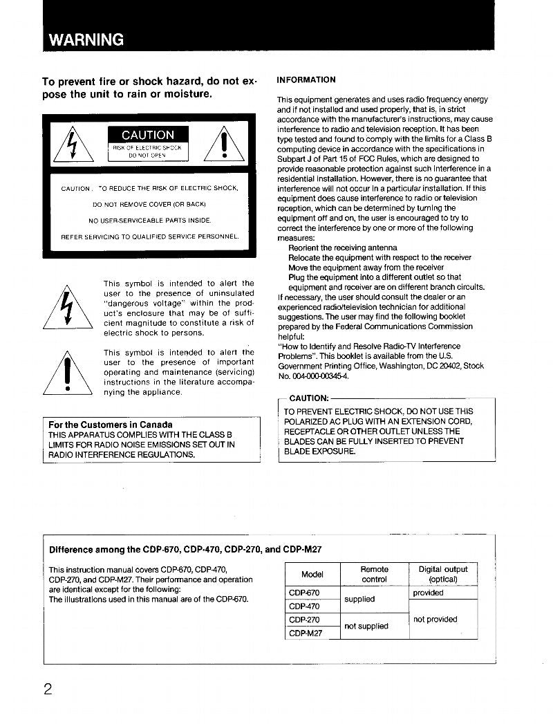 Sony CDP270 CDP470 CDP670 CD Player Operating Manual