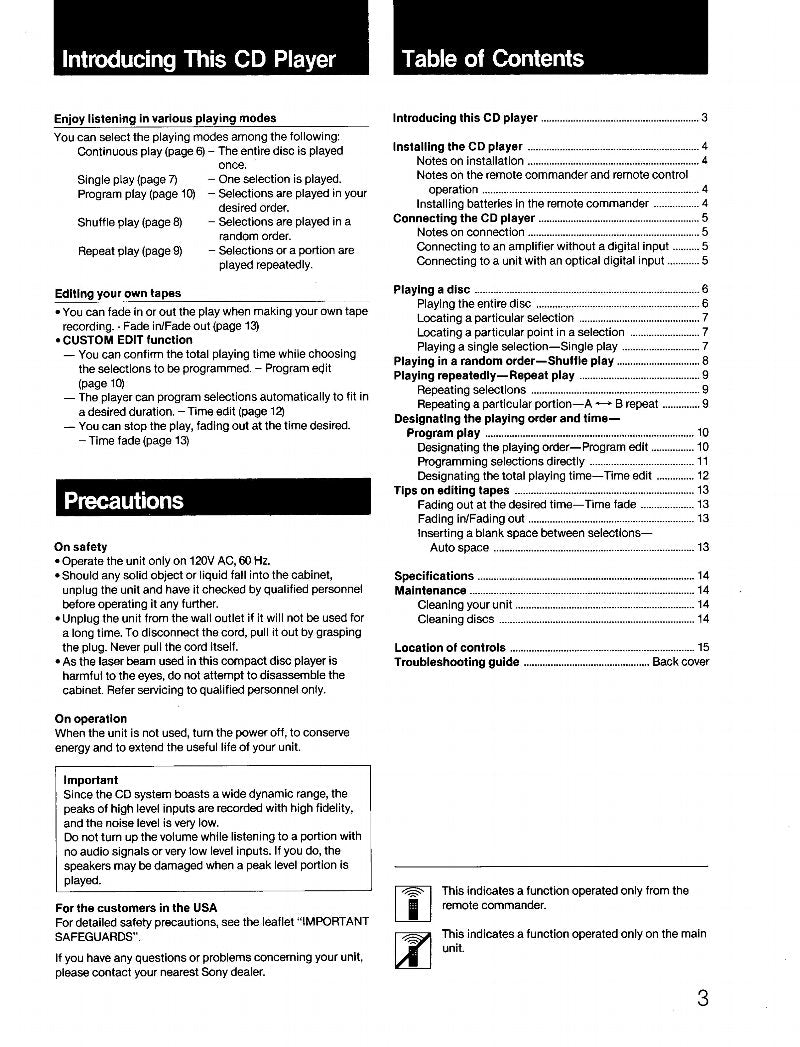 Sony CDP270 CDP470 CDP670 CD Player Operating Manual