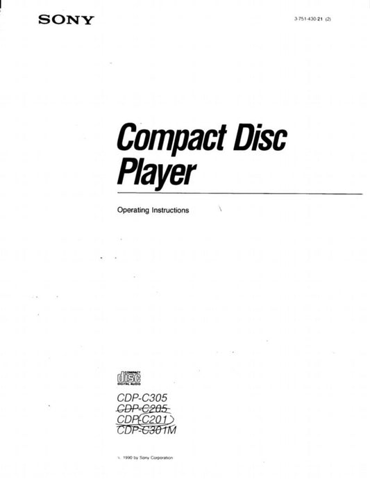 Sony CDPC201 CDPC205 CDPC301MCDPC301M Audio System Operating Manual