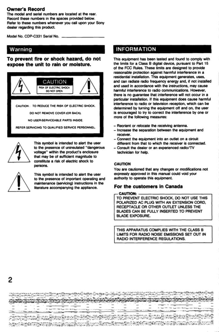 Sony CDPC331 Audio System Operating Manual