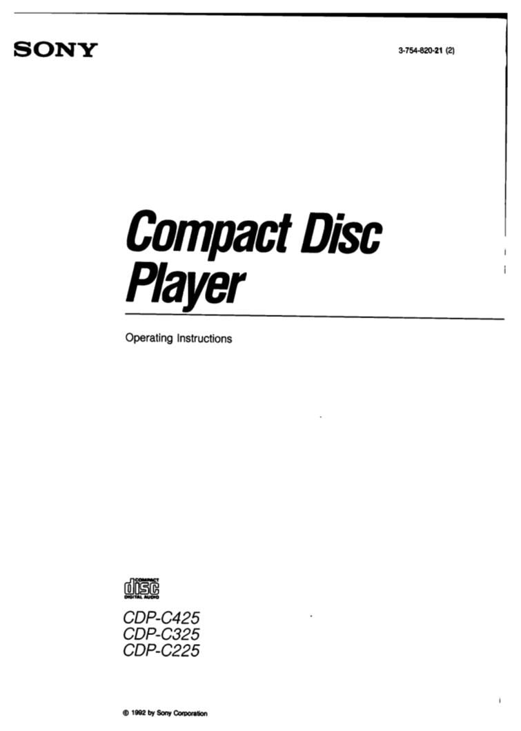 Sony CDPC225 CDPC235 CDPC245 CD Player Operating Manual