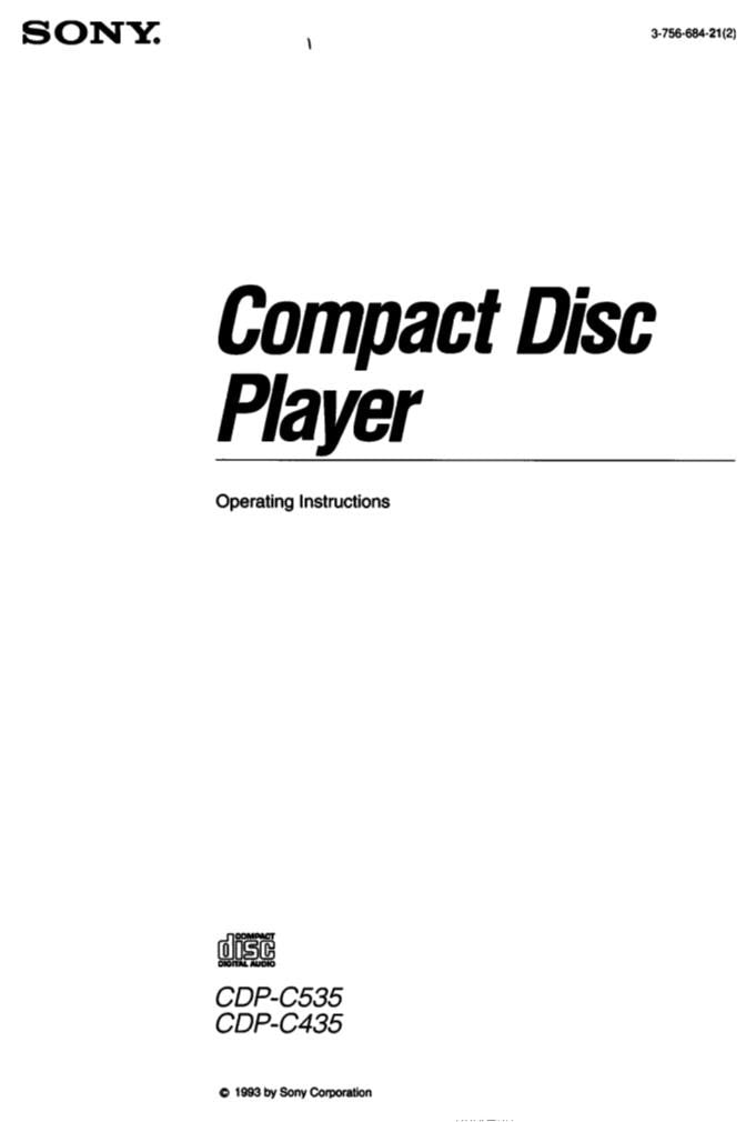 Sony CDPC435 CDPC535 CD Player Operating Manual