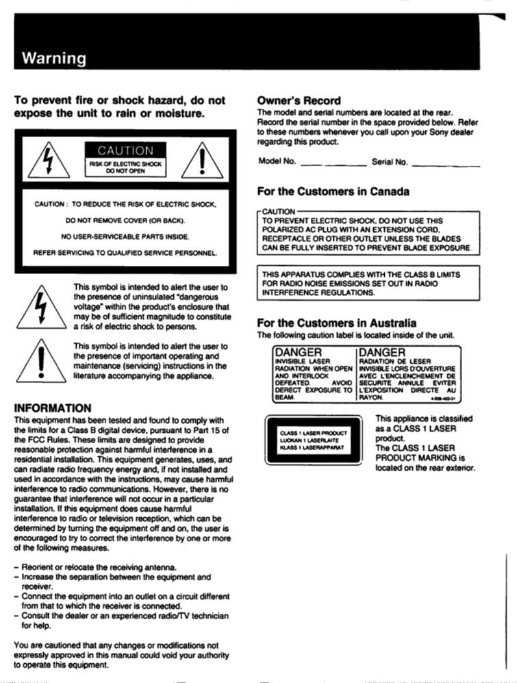 Sony CDPC435 CDPC535 CD Player Operating Manual