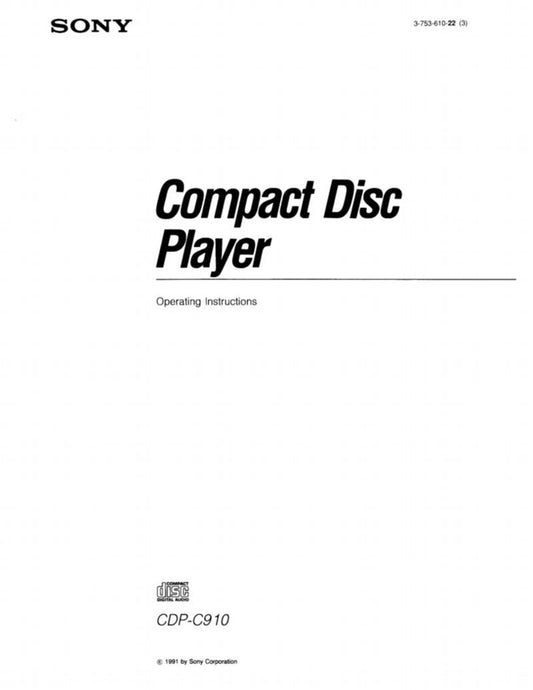 Sony CDPC910 TV Operating Manual