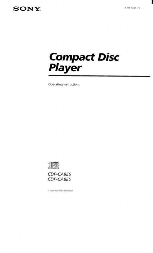 Sony CDPCA8ES CDPCA9ES Audio System Operating Manual