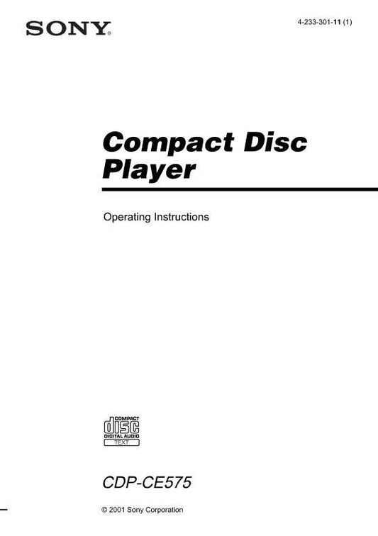 Sony CDPCE575 CD Player Operating Manual