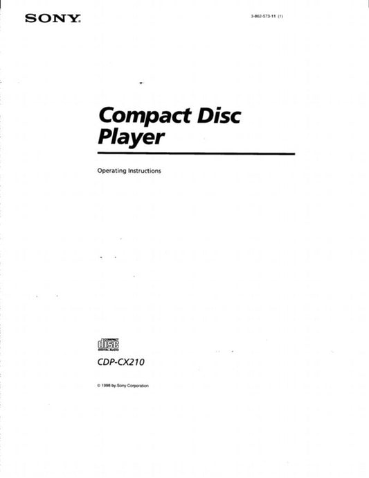 Sony CDPCX210 Audio System Operating Manual