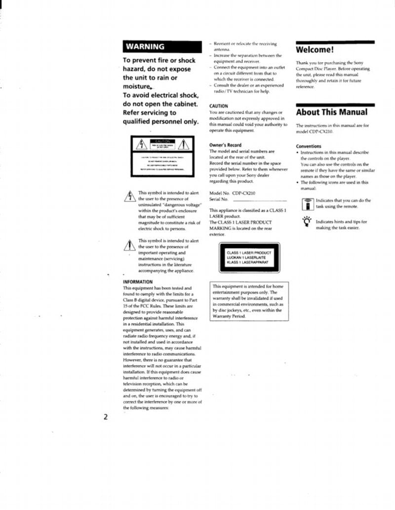 Sony CDPCX210 Audio System Operating Manual