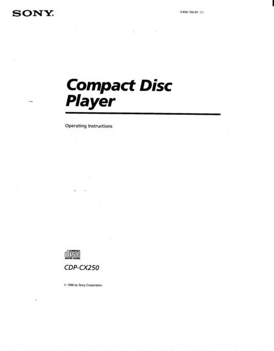 Sony CDPCX250 CD Player Operating Manual