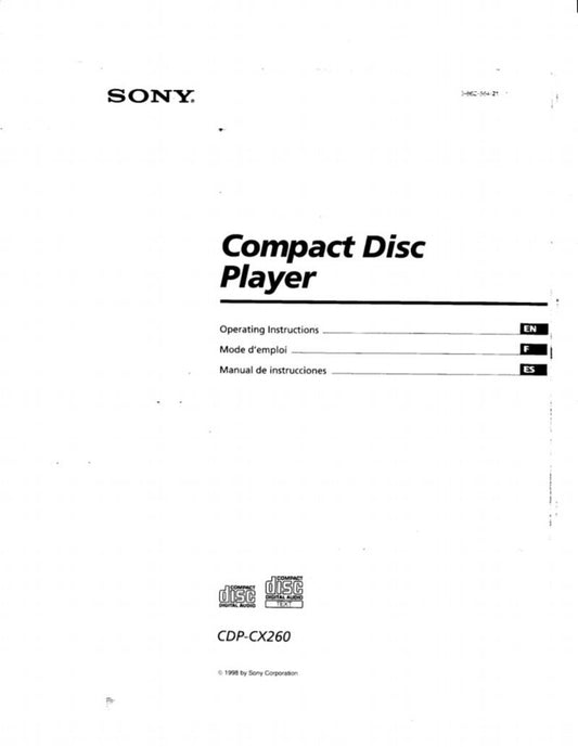 Sony CDPCX260 Audio System Operating Manual