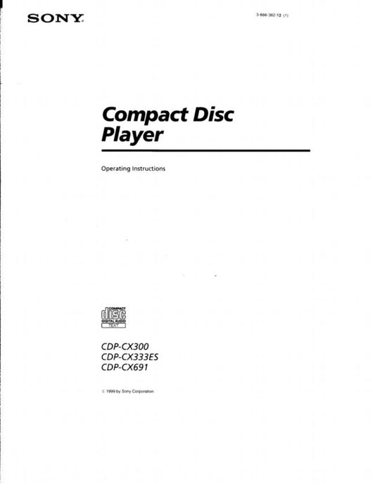 Sony CDPCX300 CDPCX333ES CDPCX691 Audio/Video Receiver Operating Manual