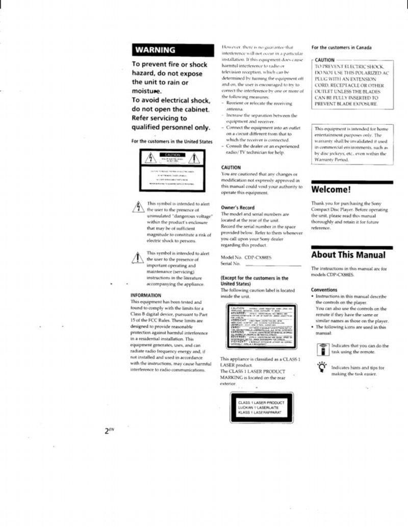 Sony CDPCX88ES Audio System Operating Manual