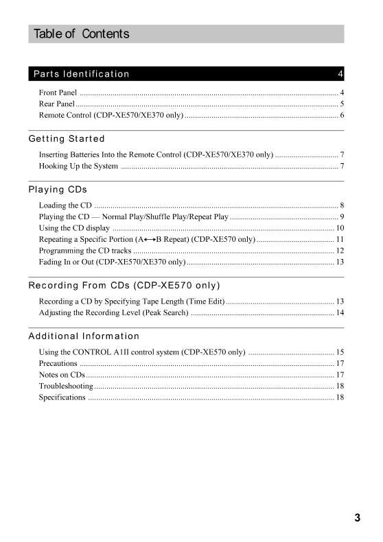 Sony CDPEX270 CDPEX370 CDPEX570 CD Player Operating Manual