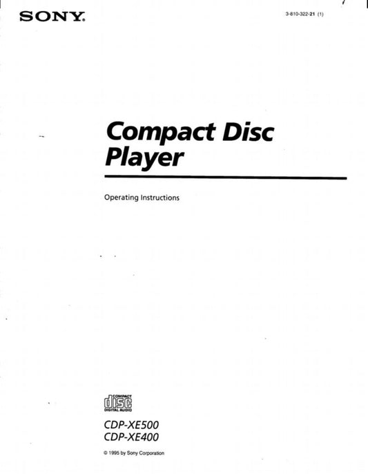 Sony CDPXE400 CDPXE500 CD Player Operating Manual