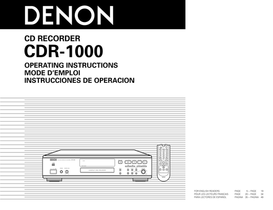 Denon CDR-1000 CD Player Recorder Owner/ User Manual (Pages: 50)