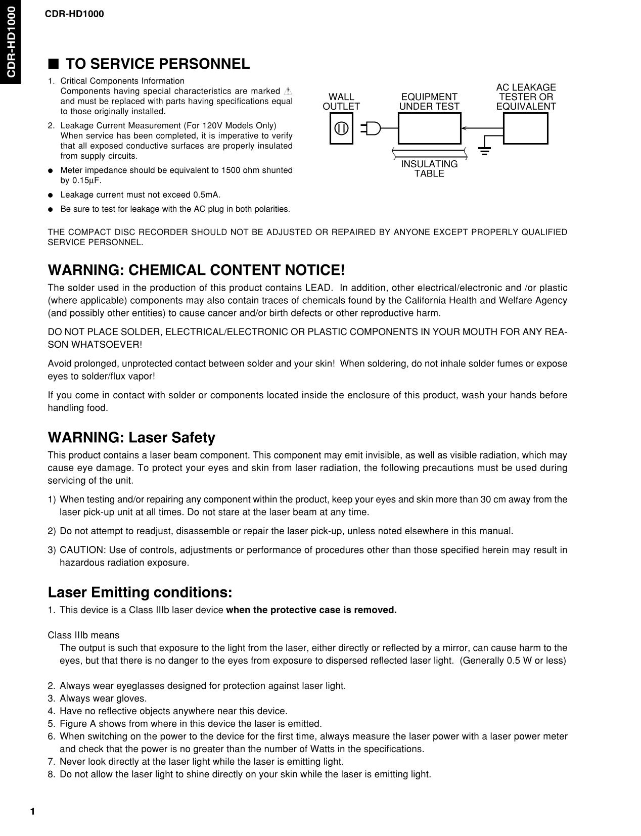 Yamaha CDR-HD1000 HDD/ CD Player Recorder Service Manual (Pages: 46)