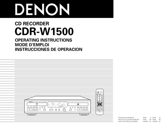 Denon CDR-W1500 CD Player Recorder Owner/ User Manual (Pages: 98)