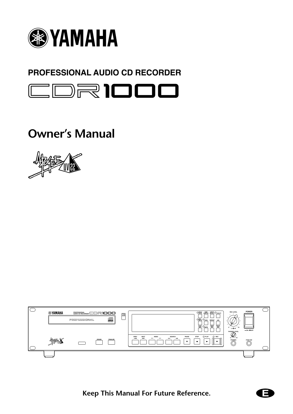 Yamaha CDR1000 Audio CD Player/ Recorder Owner/ User Manual (Pages: 67)