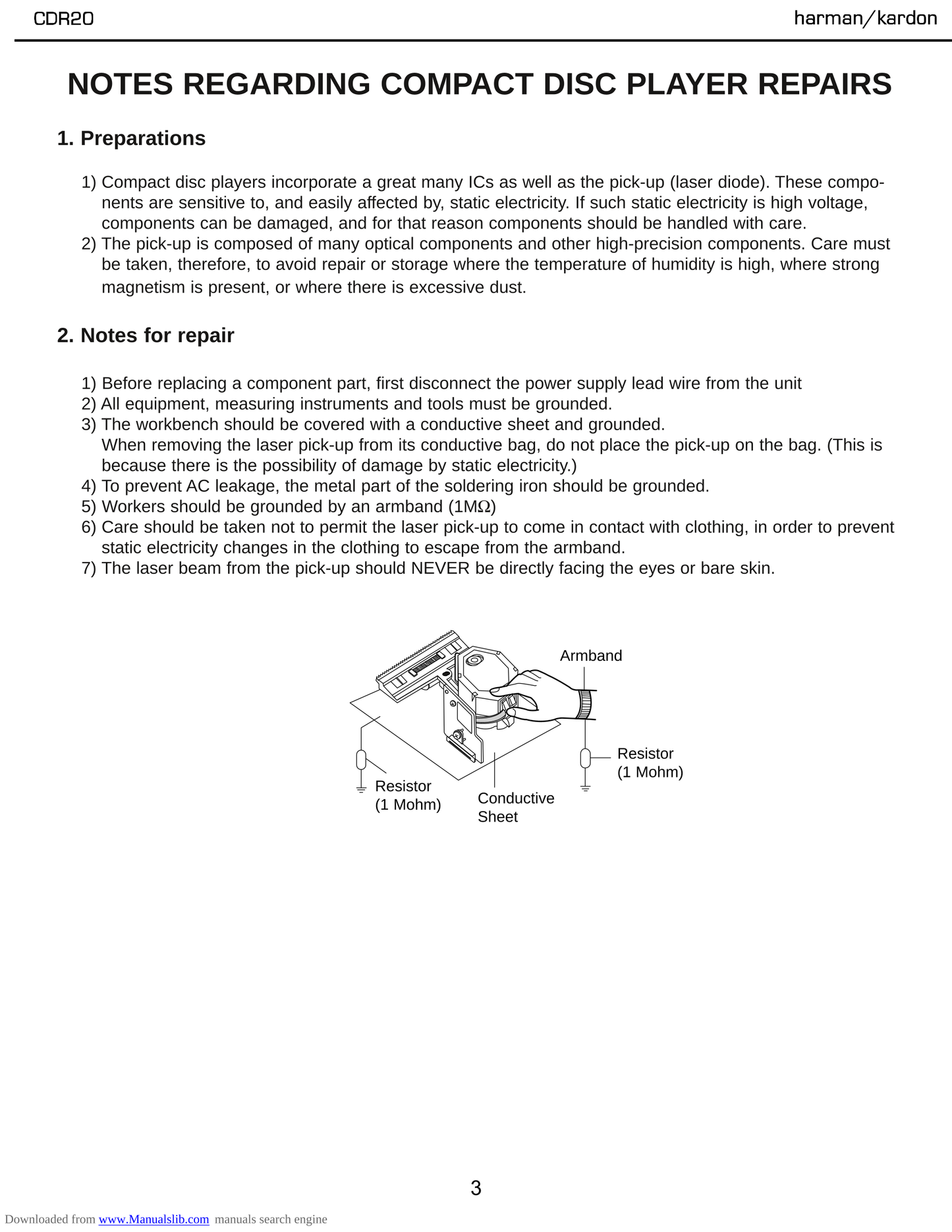 Harman/ Kardon CDR20 CD Player Service Manual (Pages: 85)