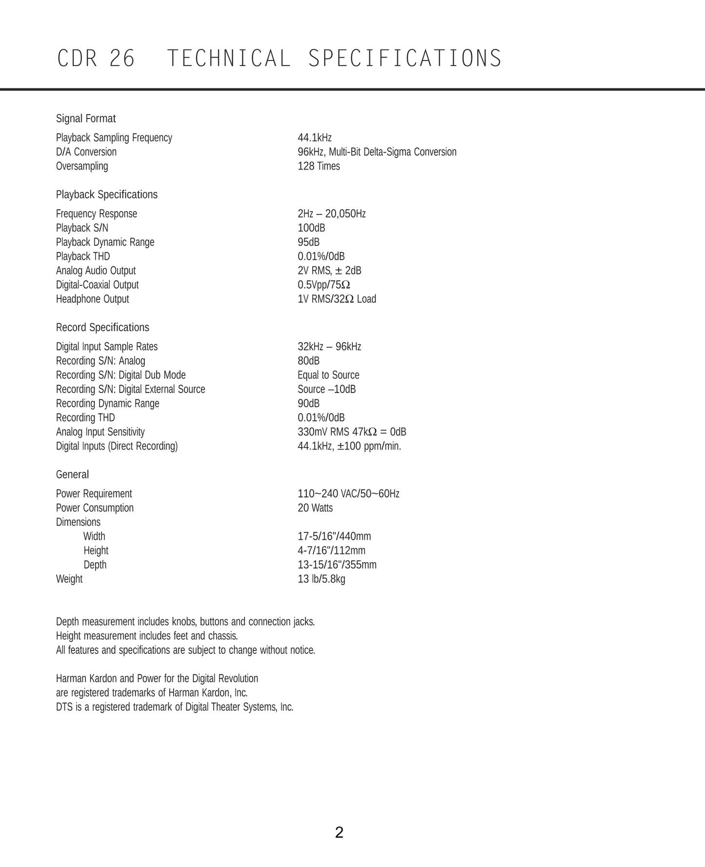 Harman/ Kardon CDR 25 & 26 Dual Tray CD Recorder/ Player Service Manual (Pages: 80)