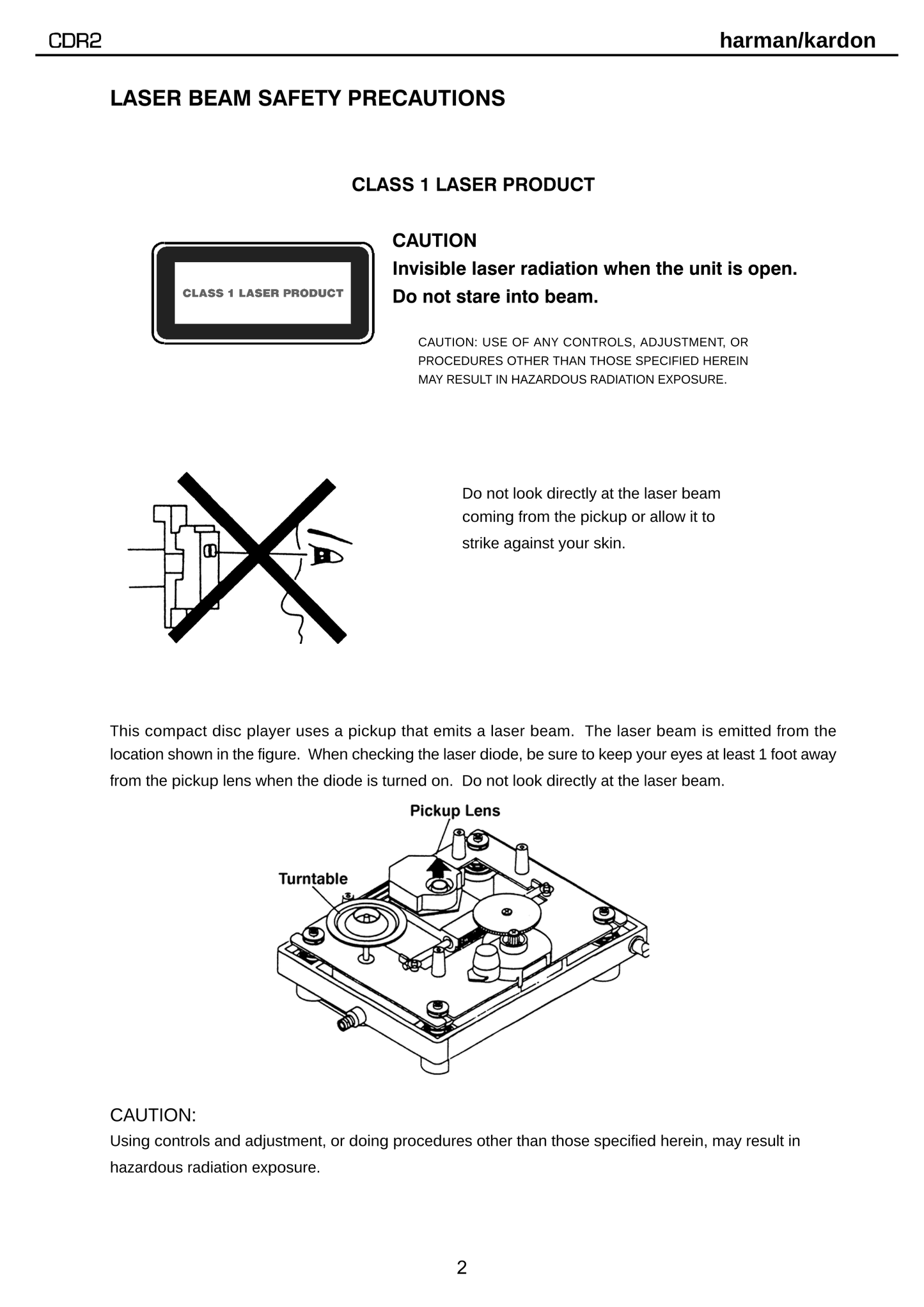 Harman/ Kardon CDR2 CD Player Service Manual (Pages: 116)