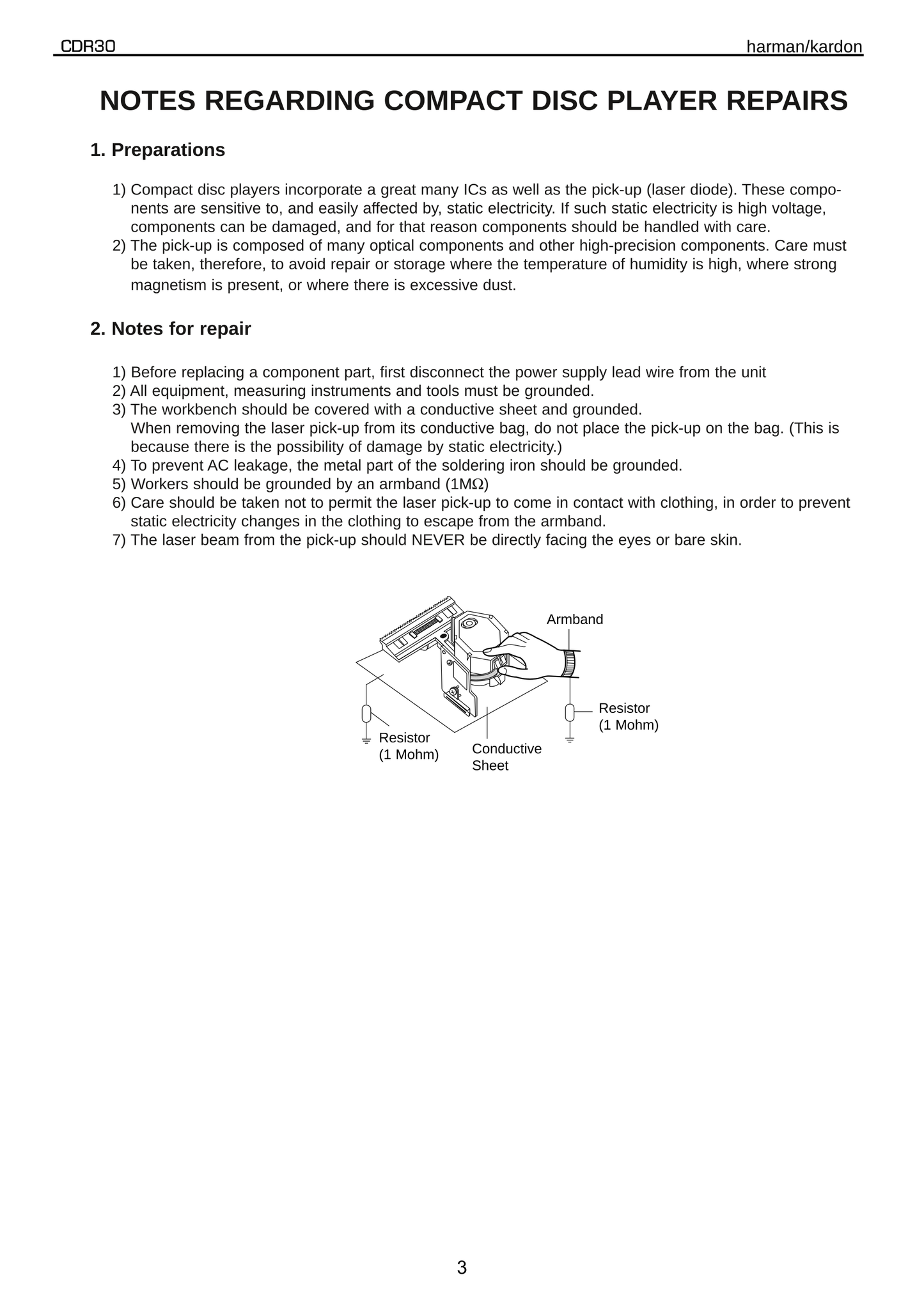 Harman/ Kardon CDR 30 Dual Tray CD Recorder/ Player Owner & Service Manual (Pages: 118)