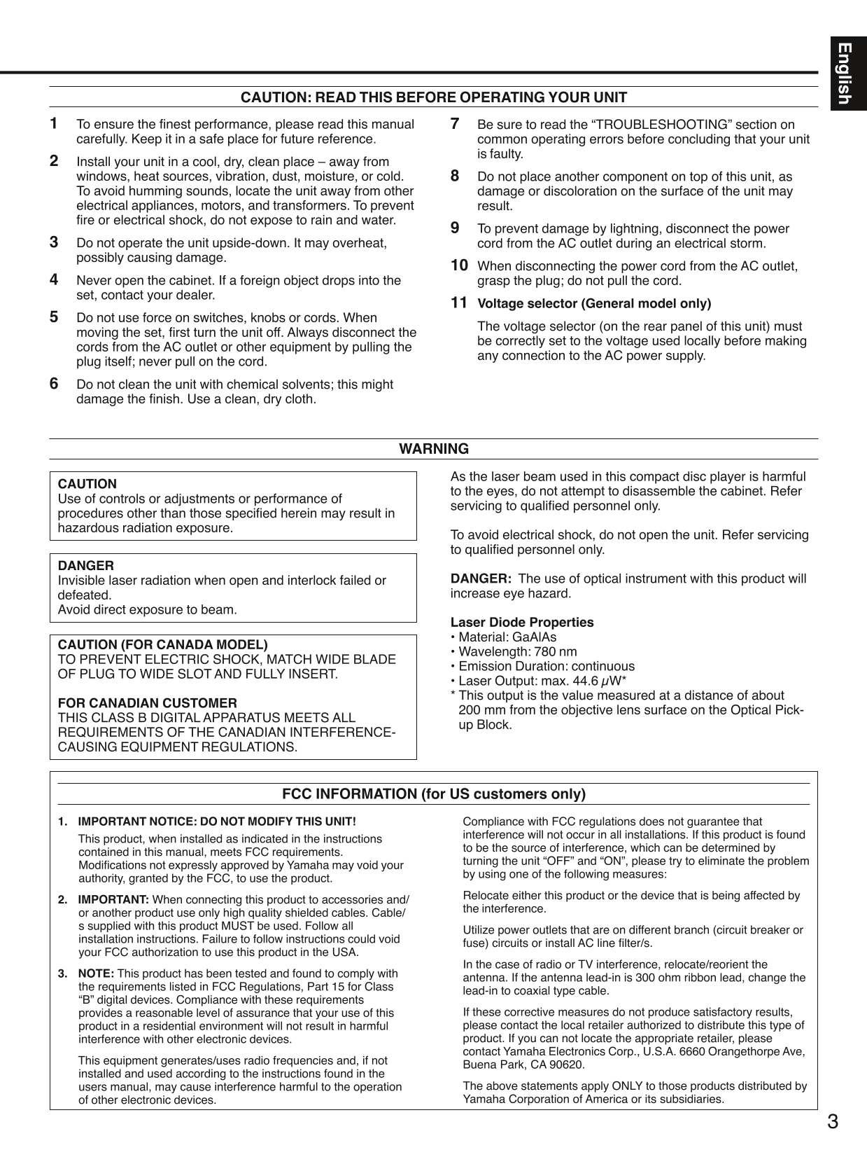 Yamaha CDX-393, CDX-493 & CDX-593 CD Player Owner's/ User Manual (Pages: 23)