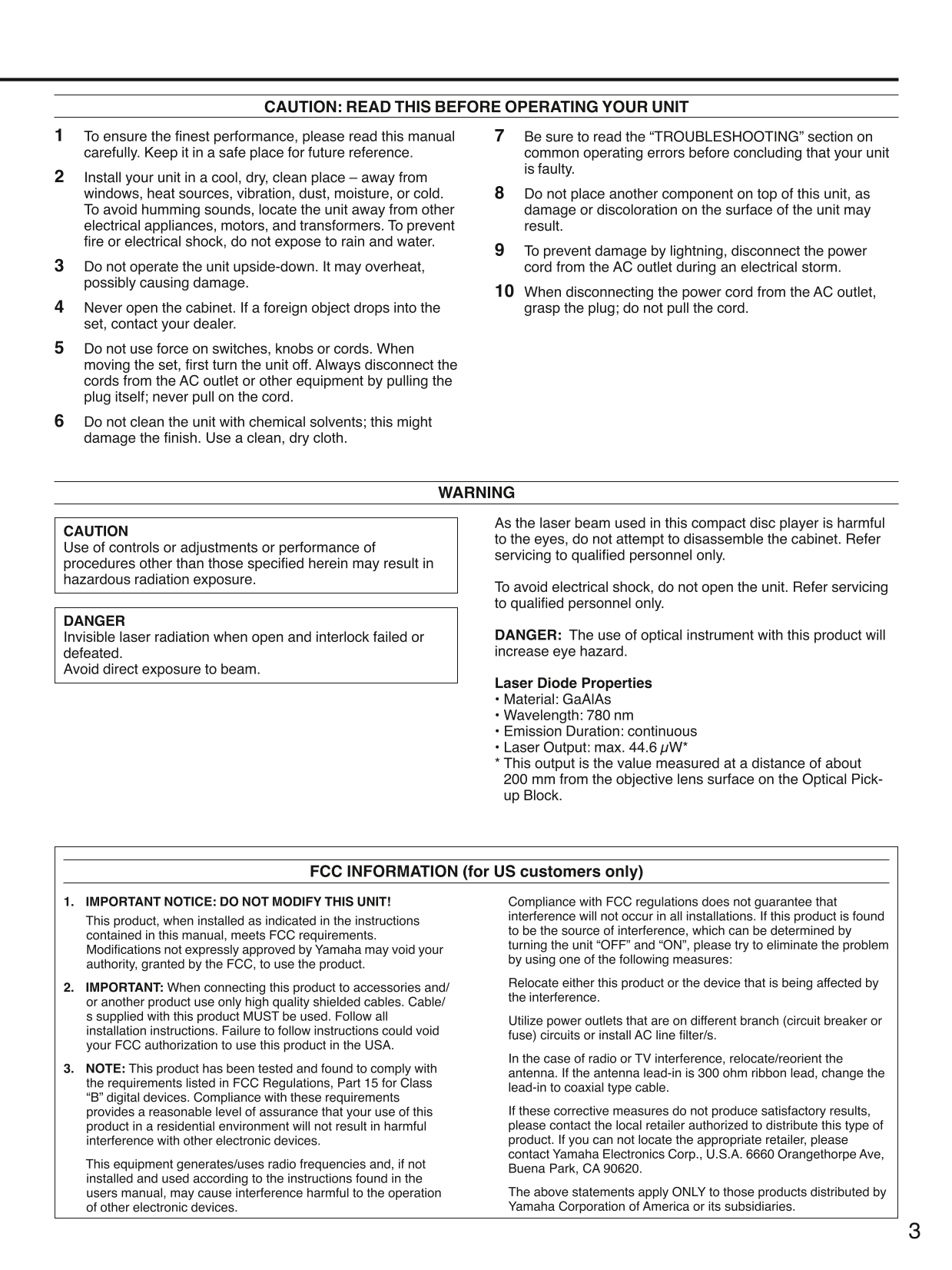 Yamaha CDX-993 CD Player Owner's/ User Manual (Pages: 23)