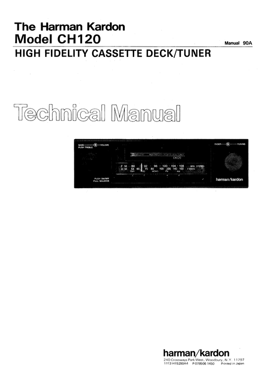 Harman/ Kardon CH120 Hi Fi Cassette Deck/ Tuner Service Manual (Pages: 22)