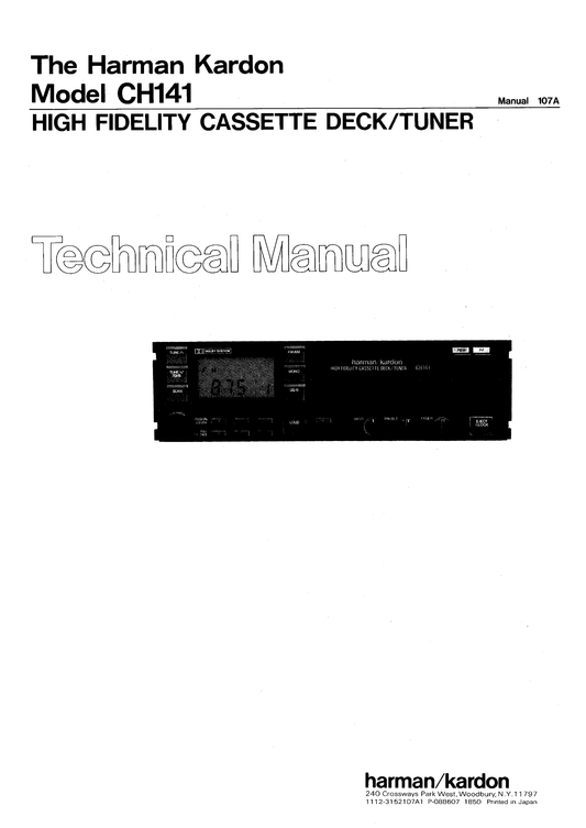 Harman/ Kardon CH141 Hi Fi Cassette Deck/ Tuner Owner & Service Manual (Pages: 55)