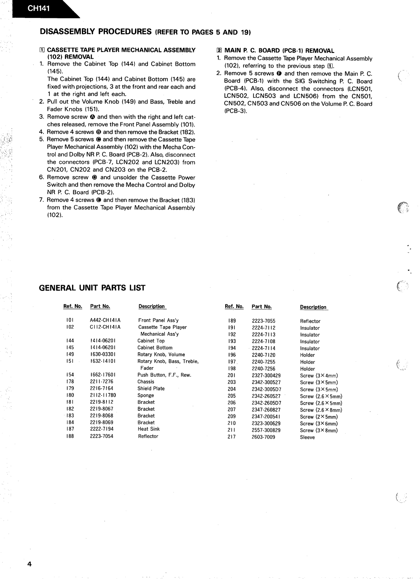 Harman/ Kardon CH141 Hi Fi Cassette Deck/ Tuner Owner & Service Manual (Pages: 55)