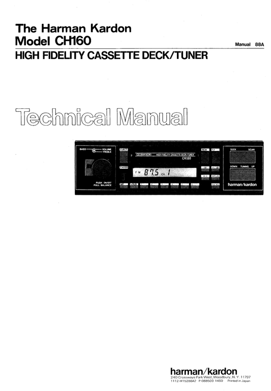 Harman/ Kardon CH160 Hi Fi Cassette Deck/ Tuner Service Manual (Pages: 37)