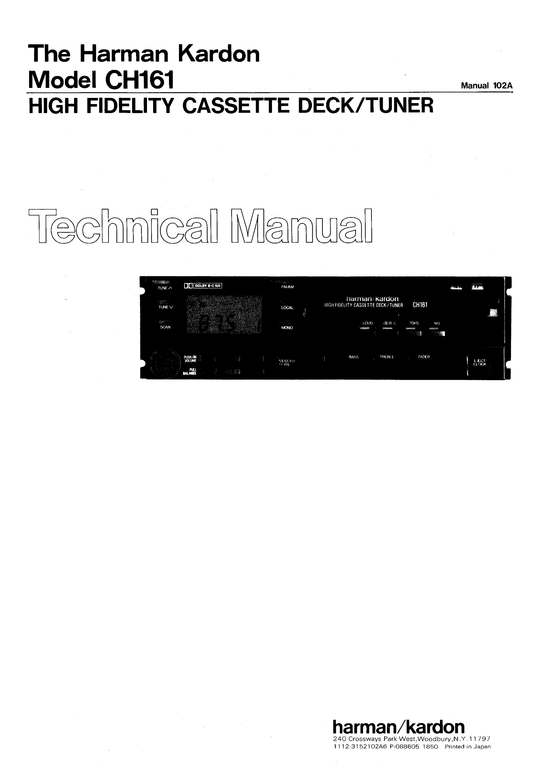 Harman/ Kardon CH161 Hi Fi Cassette Deck/ Tuner Service Manual (Pages: 34)