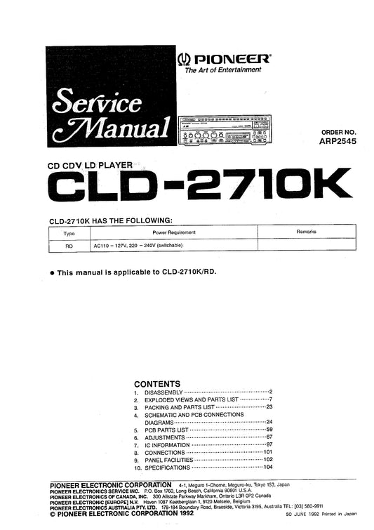 Pioneer CLD-2710K CD/CDV/LD Player Service Manual (Pages: 85)