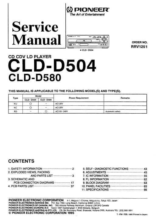 Pioneer CLD-D504 & CLD-D580 CD/ CDV/ LD Player Service Manual (Pages: 54)