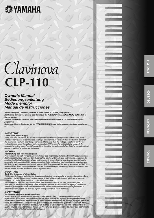 Yamaha CLP-110 Digital Piano Owner's/ User Manual (Pages: 46)