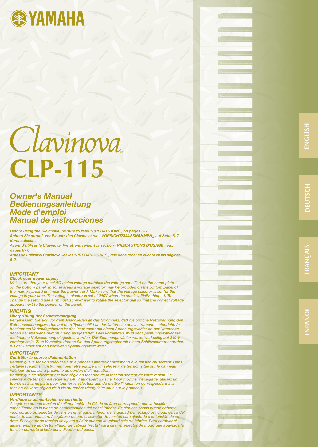 Yamaha CLP-115 Digital Piano Owner's/ User Manual (Pages: 46)