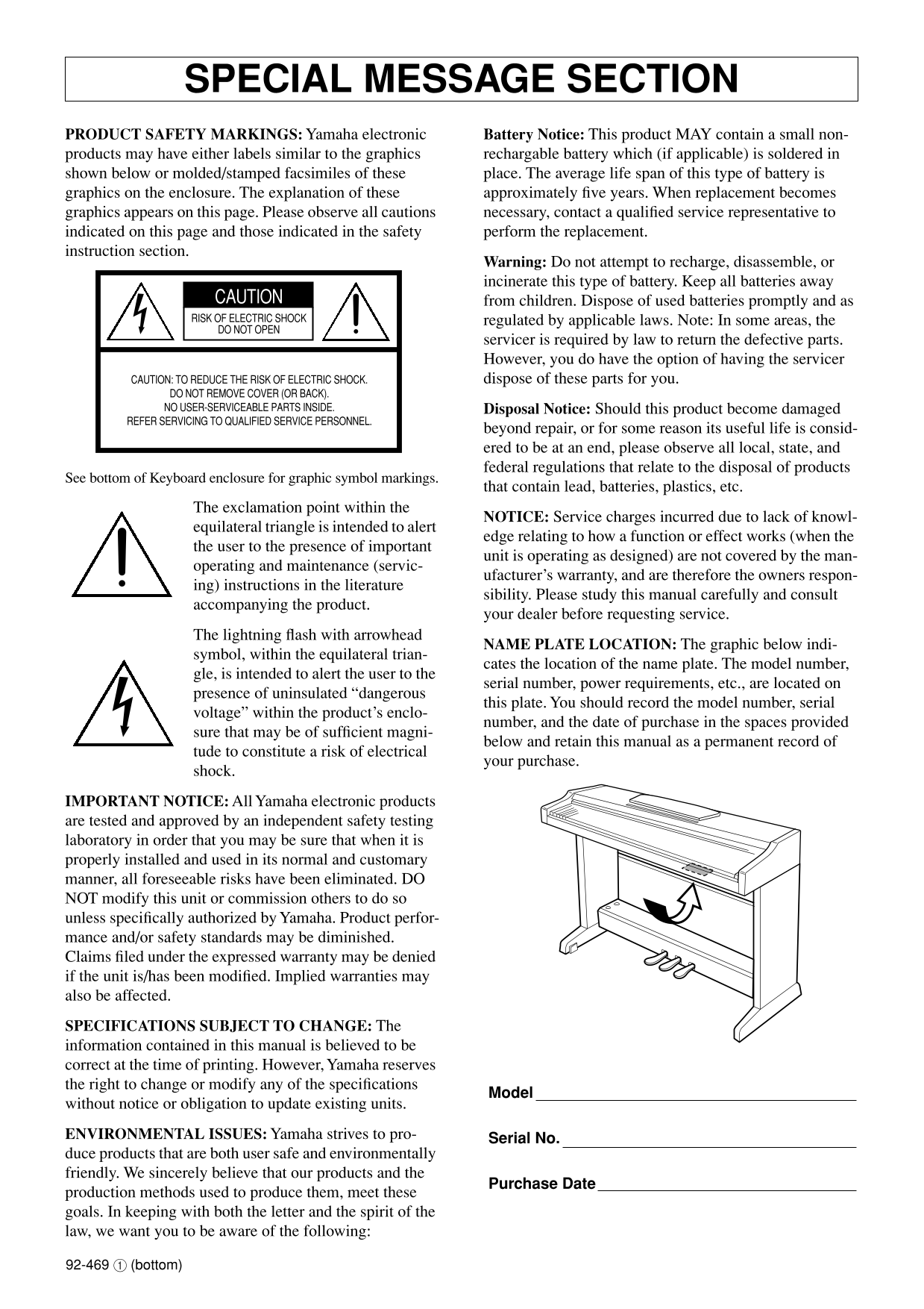 Yamaha CLP-115 Digital Piano Owner's/ User Manual (Pages: 46)